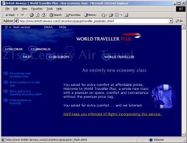 British Airways Web Site Screen Capture